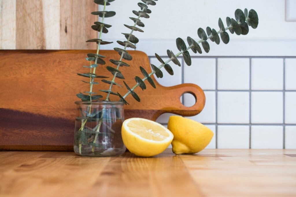 lemon and eucalyptus cleaning products