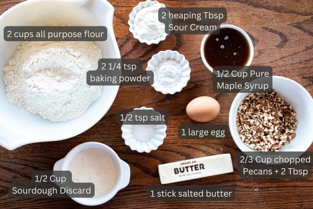 ingredients for sourdough maple pecan scones
