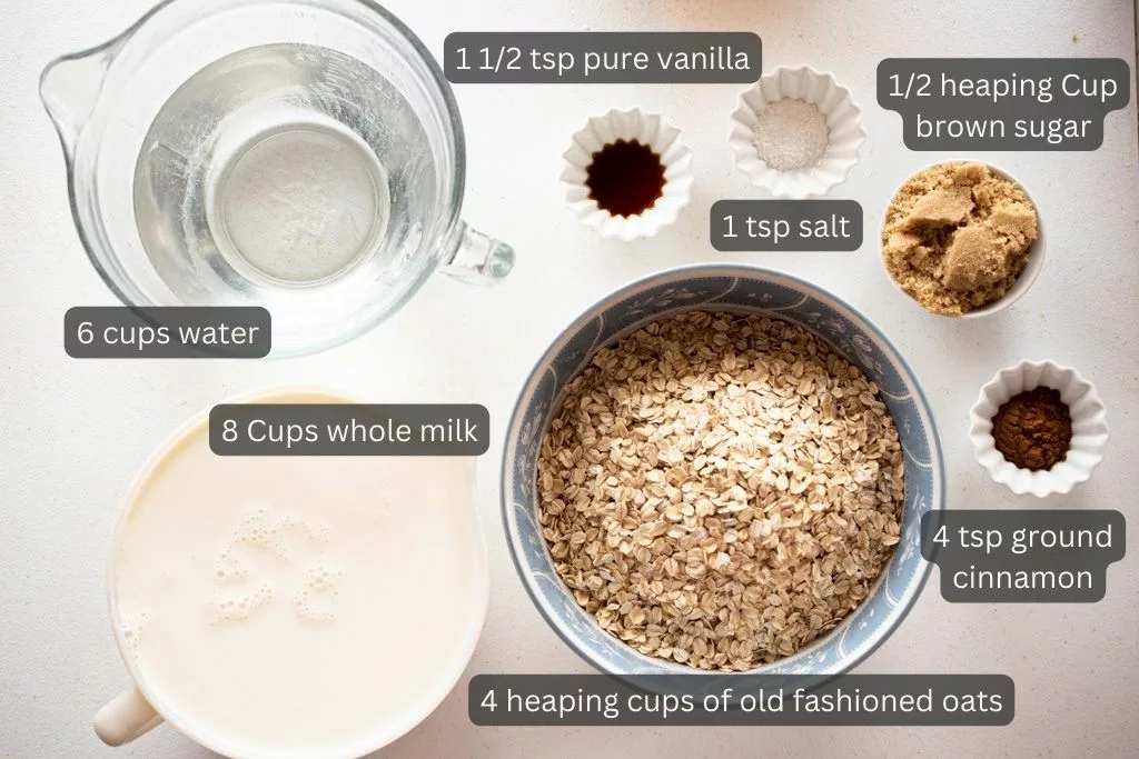 ingredients for creamy cinnamon oatmeal